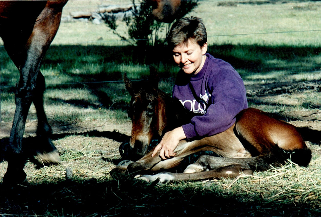 Joanne Verikios with mare and foal